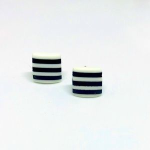 Black & White Minimalist Repurposed Vintage Striped Bead Stud Earrings